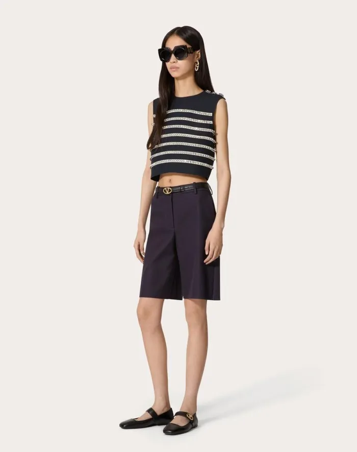 Valentino Shirts And Tops Woman Embroidered Crepe Couture Top For Woman In Navyivory Navyivory Valentino Shirts And Tops Woman Embroidered Crepe Couture Top For Woman In Navyivory Navyivory