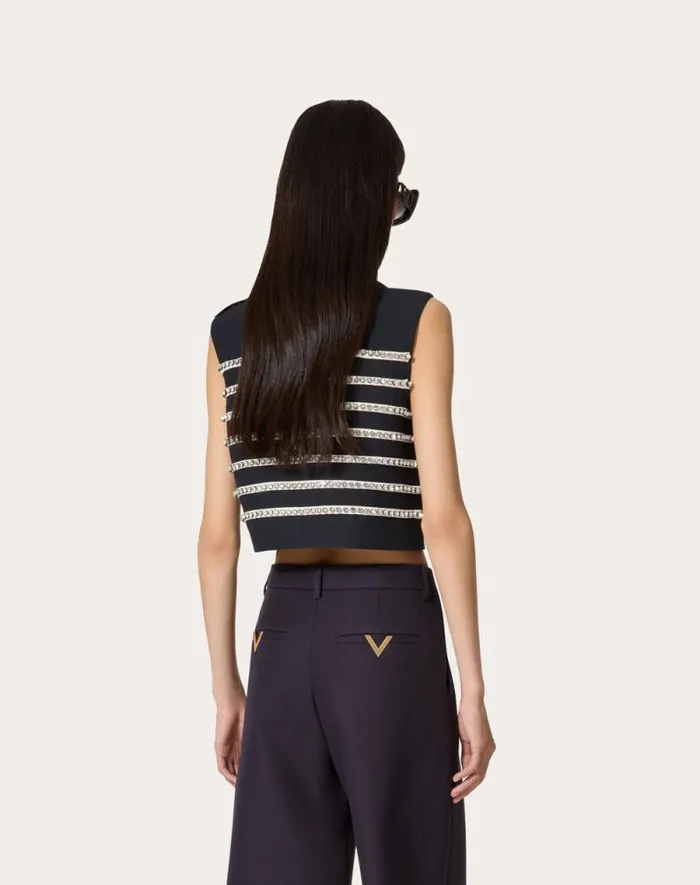 Valentino Shirts And Tops Woman Embroidered Crepe Couture Top For Woman In Navyivory Navyivory Valentino Shirts And Tops Woman Embroidered Crepe Couture Top For Woman In Navyivory Navyivory