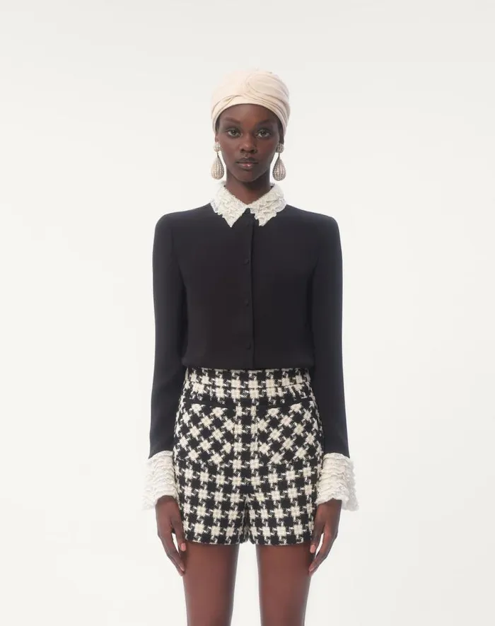 Valentino Shirts And Tops Woman Georgette Blouse For Woman In Blackivory Blackivory Valentino Shirts And Tops Woman Georgette Blouse For Woman In Blackivory Blackivory