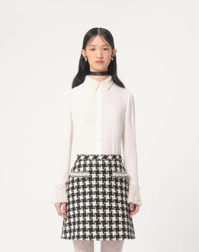 Valentino Shirts And Tops Woman Georgette Blouse For Woman In Blackivory Blackivory Valentino Shirts And Tops Woman Georgette Blouse For Woman In Blackivory Blackivory