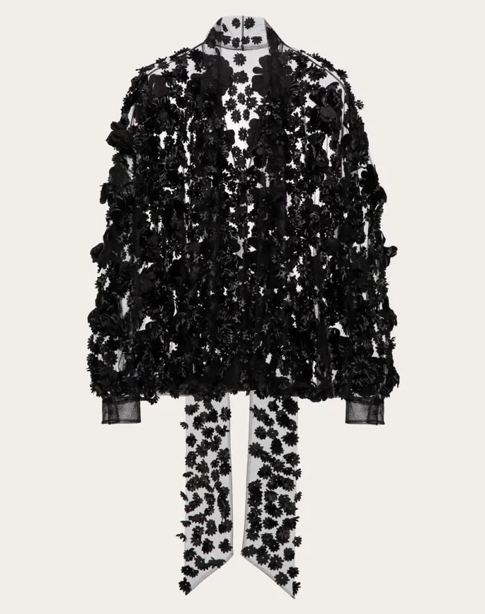 Valentino Shirts And Tops Woman Tulle Illusione Top With Floral Embroidery For Woman In Black Black Valentino Shirts And Tops Woman Tulle Illusione Top With Floral Embroidery For Woman In Black Black