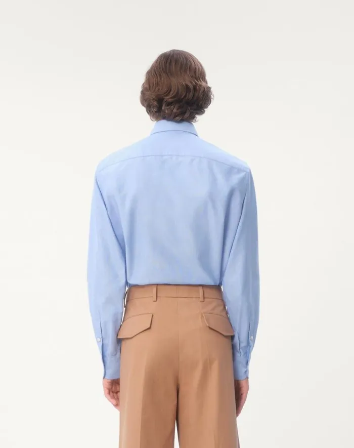 Valentino Shirts Man Vlogo Embroidered Cotton Shirt For Man In Sky Blue Sky Blue