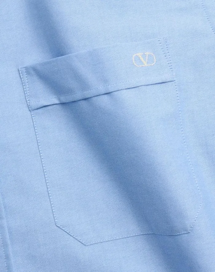 Valentino Shirts Man Vlogo Embroidered Cotton Shirt For Man In Sky Blue Sky Blue