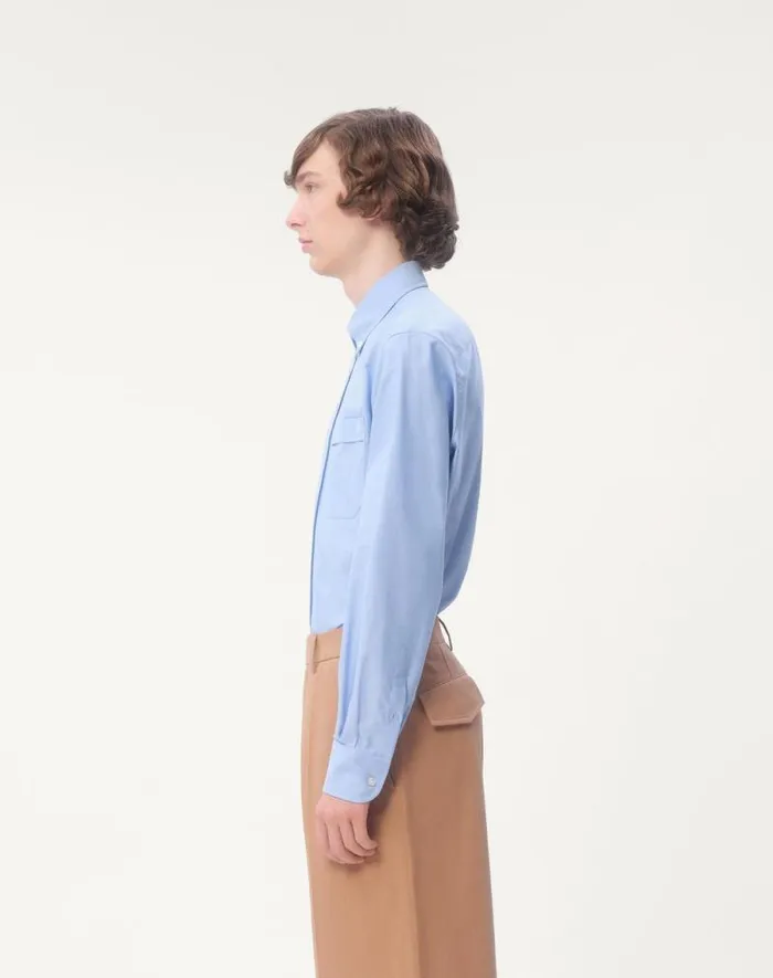 Valentino Shirts Man Vlogo Embroidered Cotton Shirt For Man In Sky Blue Sky Blue