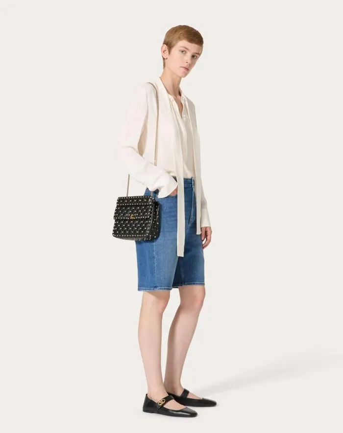 Valentino Shoulder Bags Woman Medium Nappa Rockstud Spike Bag For Woman In Azure Azure Valentino Shoulder Bags Woman Medium Nappa Rockstud Spike Bag For Woman In Azure Azure