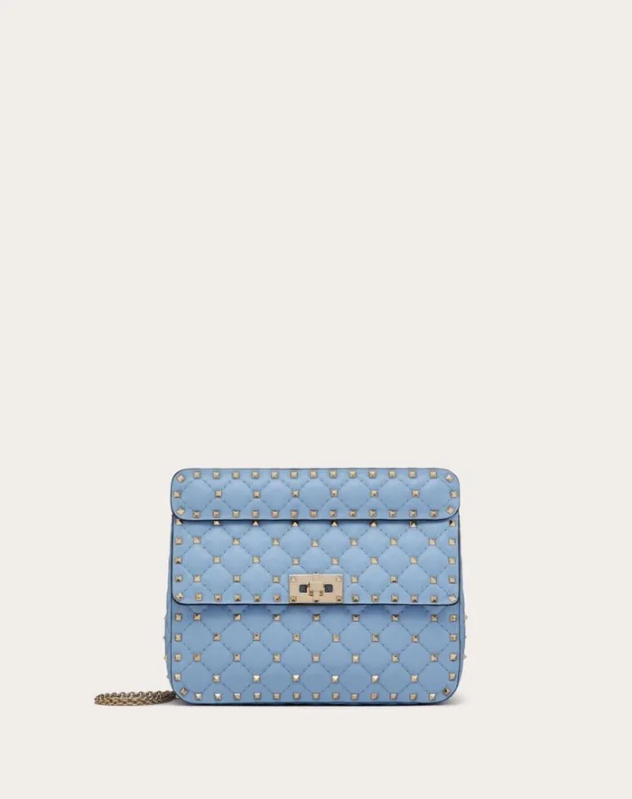 Valentino Shoulder Bags Woman Medium Nappa Rockstud Spike Bag For Woman In Azure Azure Valentino Shoulder Bags Woman Medium Nappa Rockstud Spike Bag For Woman In Azure Azure