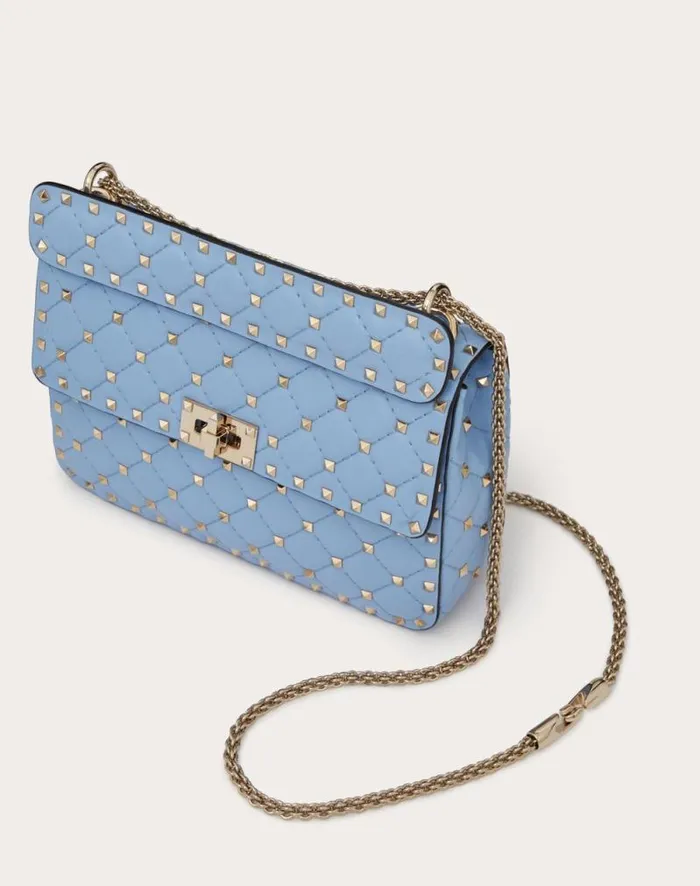 Valentino Shoulder Bags Woman Medium Nappa Rockstud Spike Bag For Woman In Azure Azure Valentino Shoulder Bags Woman Medium Nappa Rockstud Spike Bag For Woman In Azure Azure