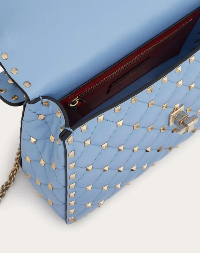 Valentino Shoulder Bags Woman Medium Nappa Rockstud Spike Bag For Woman In Azure Azure Valentino Shoulder Bags Woman Medium Nappa Rockstud Spike Bag For Woman In Azure Azure