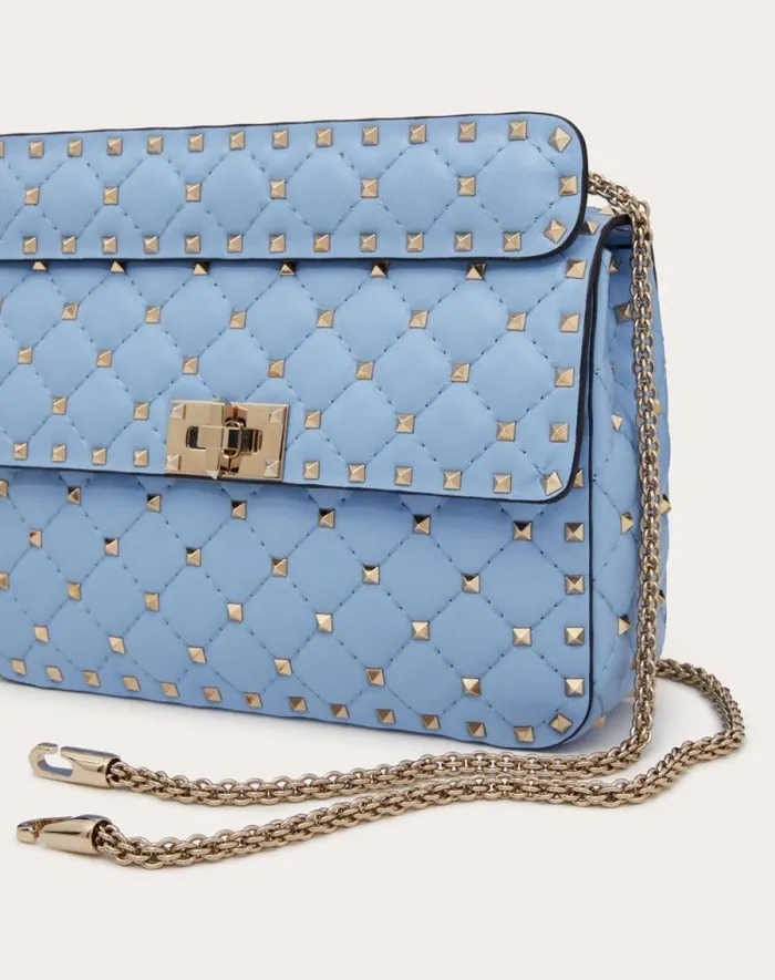 Valentino Shoulder Bags Woman Medium Nappa Rockstud Spike Bag For Woman In Azure Azure Valentino Shoulder Bags Woman Medium Nappa Rockstud Spike Bag For Woman In Azure Azure
