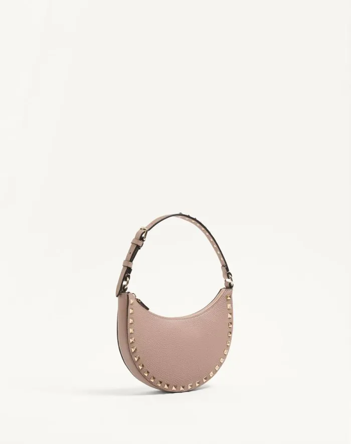 Valentino Shoulder Bags Woman Mini Rockstud Hobo Bag In Grainy Calfskin For Woman In Black Black