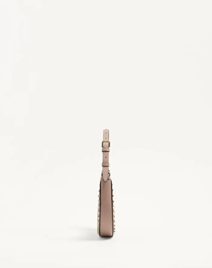 Valentino Shoulder Bags Woman Mini Rockstud Hobo Bag In Grainy Calfskin For Woman In Black Black