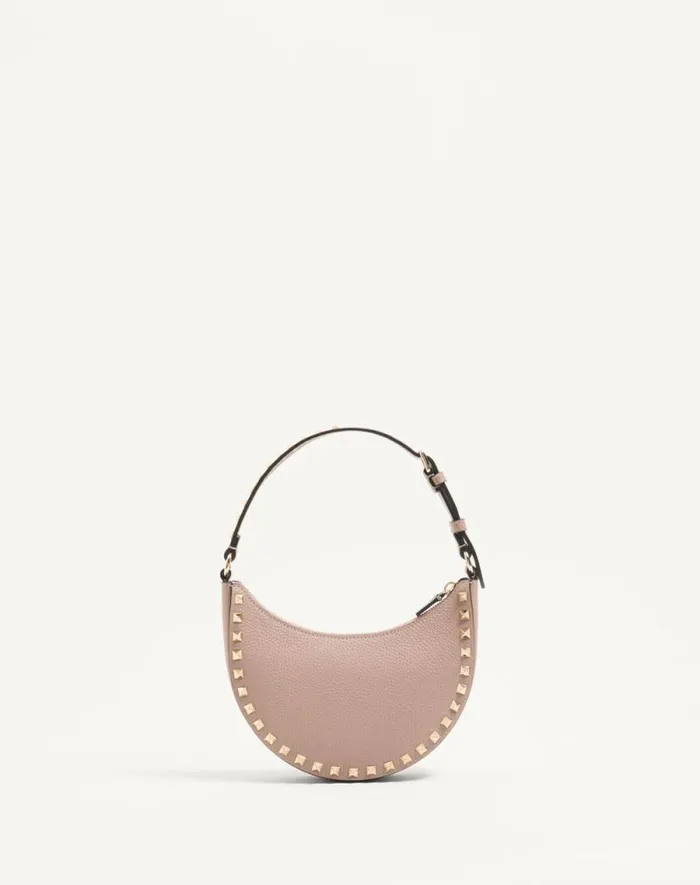 Valentino Shoulder Bags Woman Mini Rockstud Hobo Bag In Grainy Calfskin For Woman In Black Black
