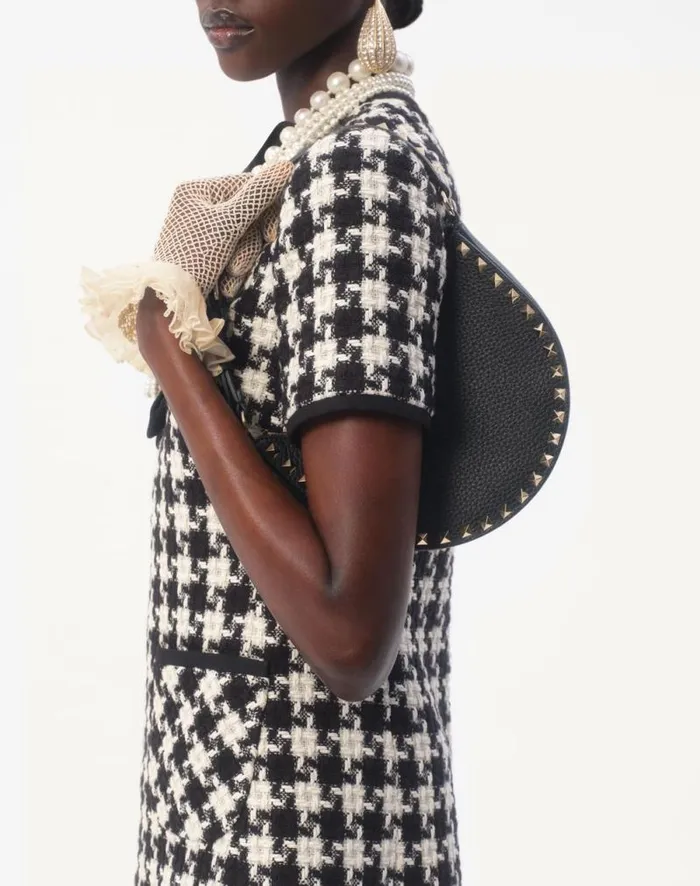 Valentino Shoulder Bags Woman Mini Rockstud Hobo Bag In Grainy Calfskin For Woman In Black Black