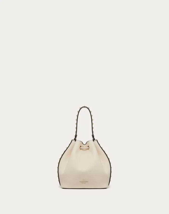 Valentino Shoulder Bags Woman Rockstud Grainy Calfskin Bucket Bag For Woman In Light Ivory Light Ivory Valentino Shoulder Bags Woman Rockstud Grainy Calfskin Bucket Bag For Woman In Light Ivory Light Ivory