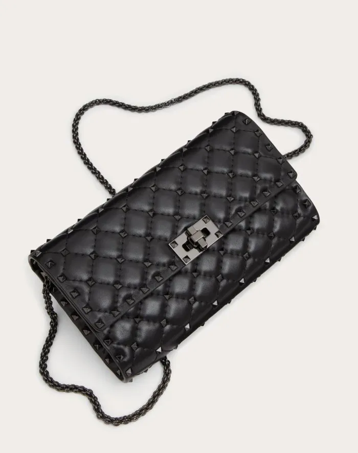 Valentino Shoulder Bags Woman Rockstud Spike Crossbody Nappa Leather Bag For Woman In Black Black Valentino Shoulder Bags Woman Rockstud Spike Crossbody Nappa Leather Bag For Woman In Black Black