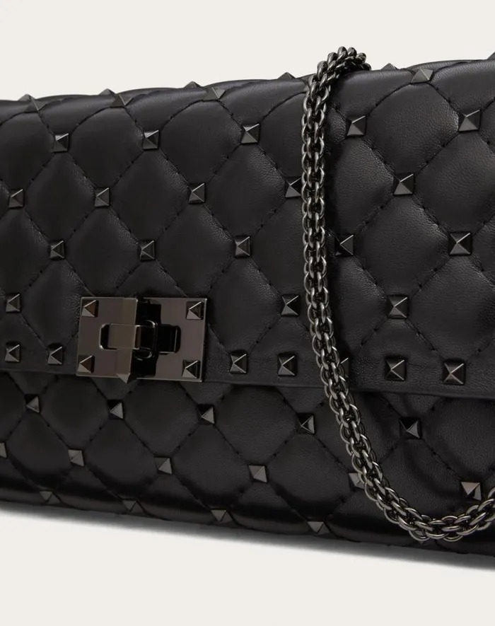 Valentino Shoulder Bags Woman Rockstud Spike Crossbody Nappa Leather Bag For Woman In Black Black Valentino Shoulder Bags Woman Rockstud Spike Crossbody Nappa Leather Bag For Woman In Black Black
