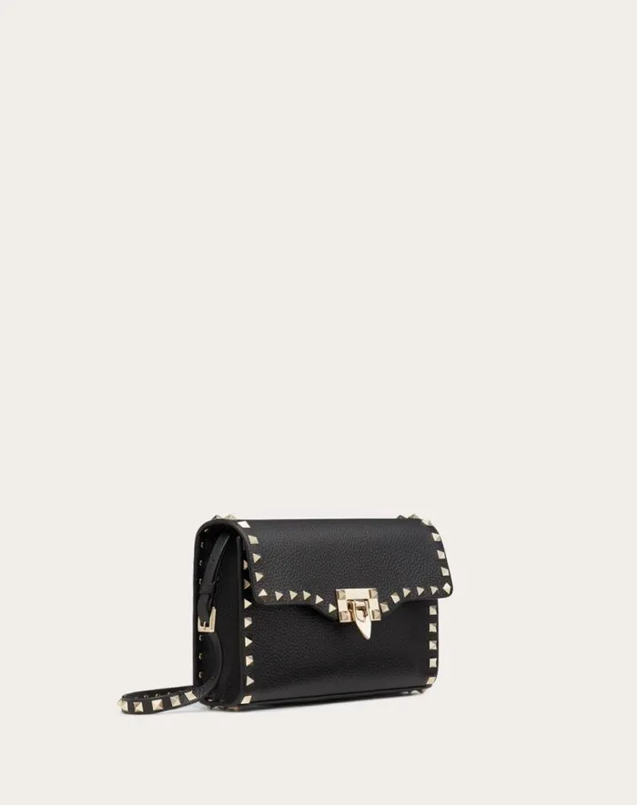 Valentino Shoulder Bags Woman Small Rockstud Grainy Calfskin Crossbody Bag For Woman In Almond Almond