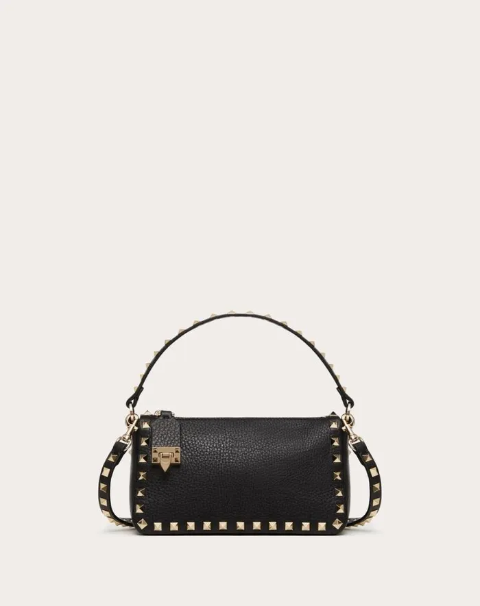 Valentino Shoulder Bags Woman Small Rockstud Grainy Calfskin Crossbody Bag For Woman In Black Black Valentino Shoulder Bags Woman Small Rockstud Grainy Calfskin Crossbody Bag For Woman In Black Black