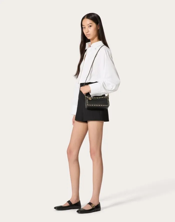 Valentino Shoulder Bags Woman Small Rockstud Grainy Calfskin Crossbody Bag For Woman In Black Black Valentino Shoulder Bags Woman Small Rockstud Grainy Calfskin Crossbody Bag For Woman In Black Black