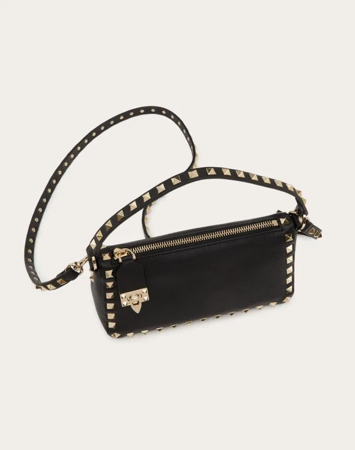 Valentino Shoulder Bags Woman Small Rockstud Grainy Calfskin Crossbody Bag For Woman In Black Black Valentino Shoulder Bags Woman Small Rockstud Grainy Calfskin Crossbody Bag For Woman In Black Black