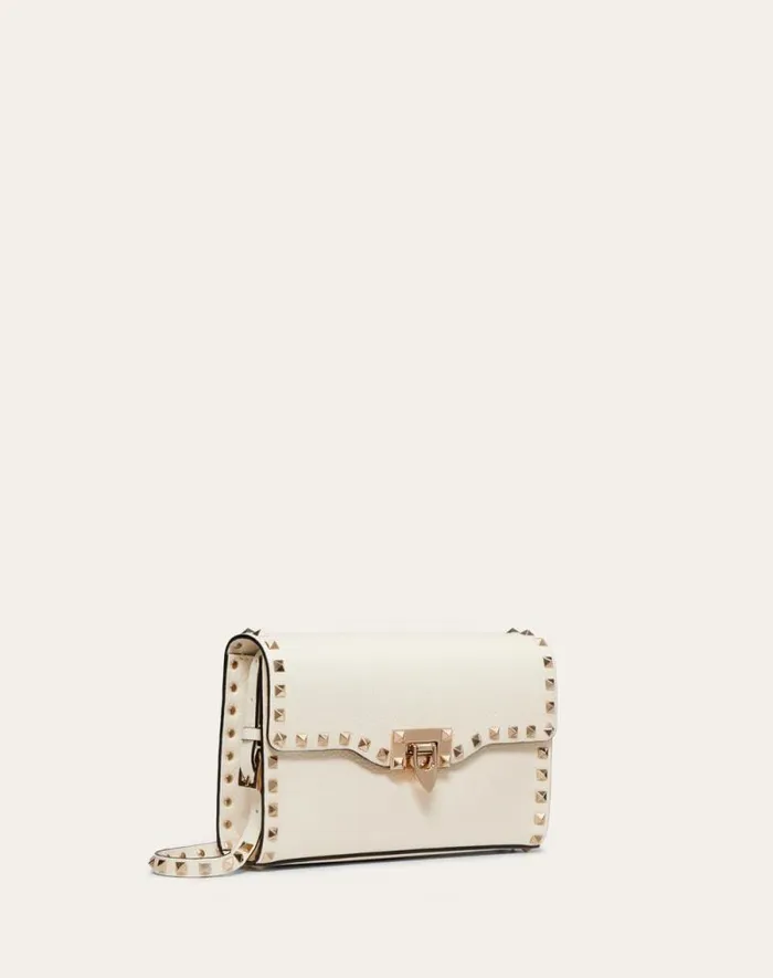 Valentino Shoulder Bags Woman Small Rockstud Grainy Calfskin Crossbody Bag For Woman In Poudre Poudre