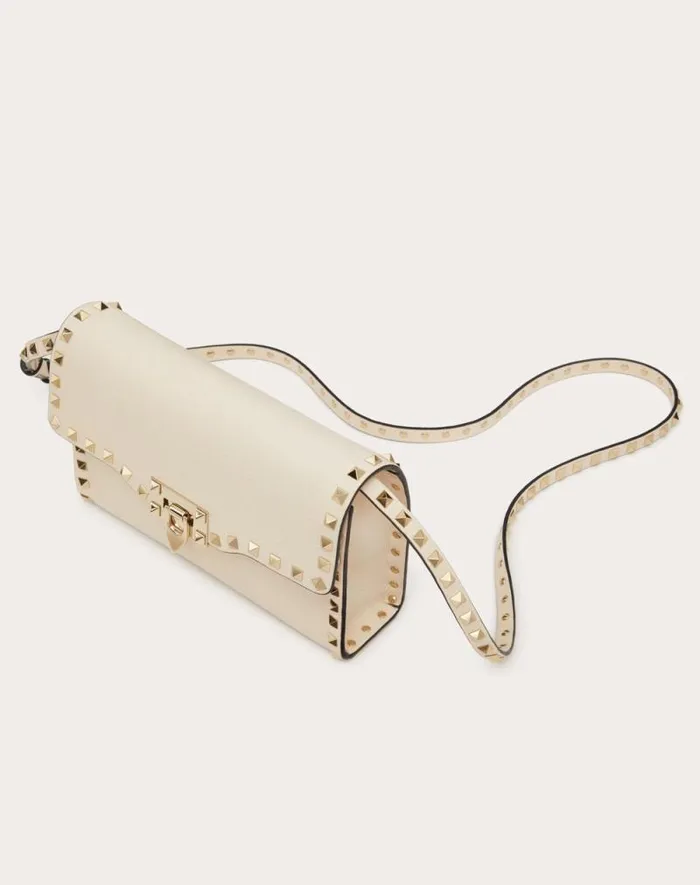 Valentino Shoulder Bags Woman Small Rockstud Grainy Calfskin Crossbody Bag For Woman In Poudre Poudre