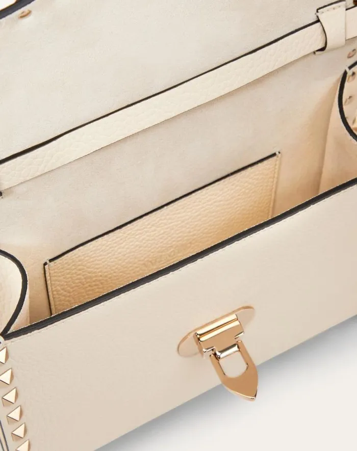 Valentino Shoulder Bags Woman Small Rockstud Grainy Calfskin Crossbody Bag For Woman In Poudre Poudre