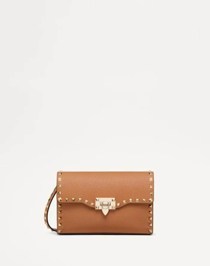 Valentino Shoulder Bags Woman Small Rockstud Grainy Calfskin Crossbody Bag For Woman In Poudre Poudre