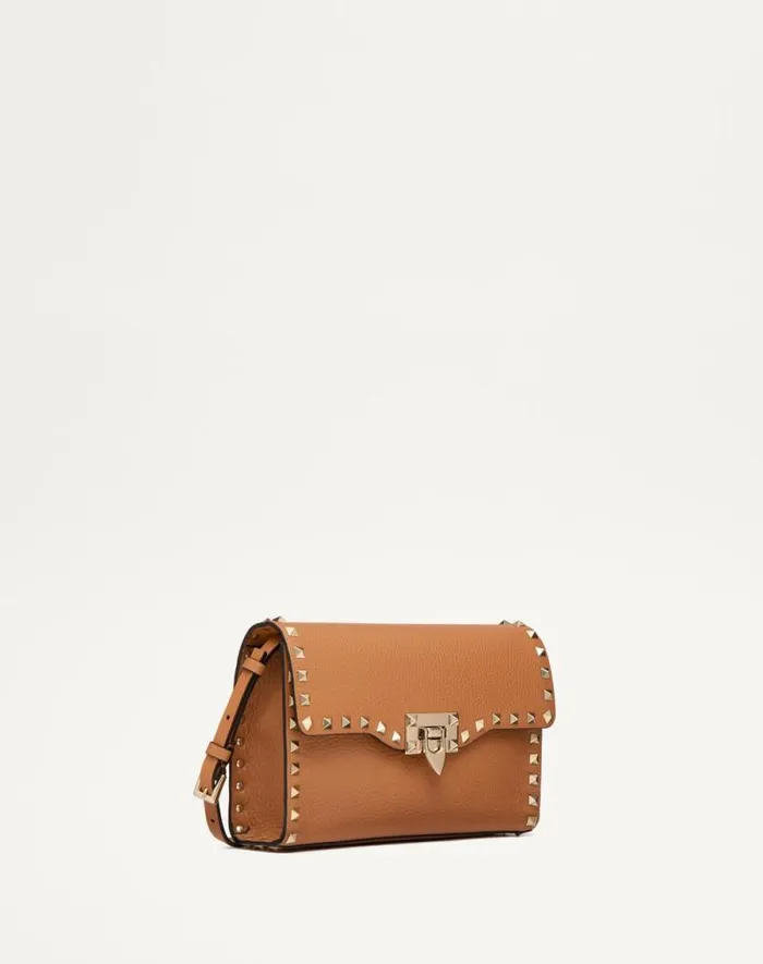 Valentino Shoulder Bags Woman Small Rockstud Grainy Calfskin Crossbody Bag For Woman In Poudre Poudre
