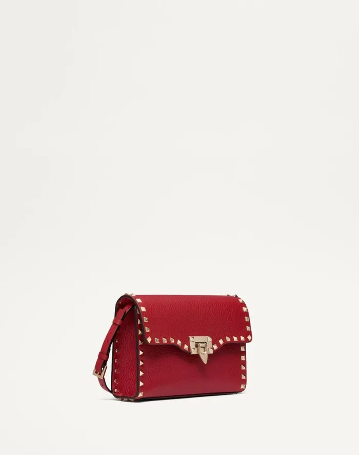 Valentino Shoulder Bags Woman Small Rockstud Grainy Calfskin Crossbody Bag For Woman In Poudre Poudre