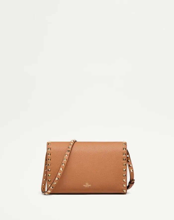 Valentino Shoulder Bags Woman Small Rockstud Grainy Calfskin Crossbody Bag For Woman In Poudre Poudre