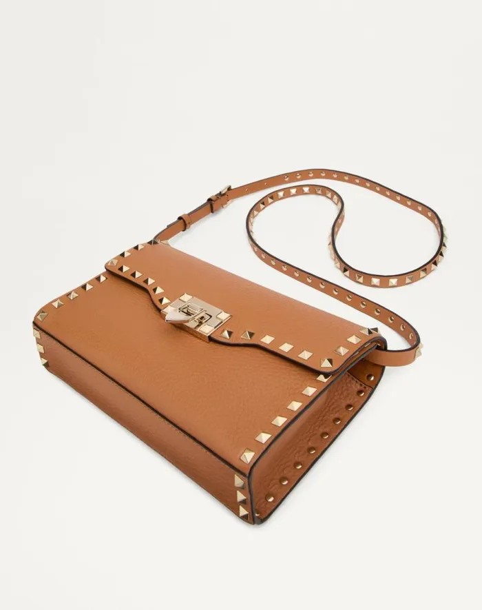 Valentino Shoulder Bags Woman Small Rockstud Grainy Calfskin Crossbody Bag For Woman In Poudre Poudre