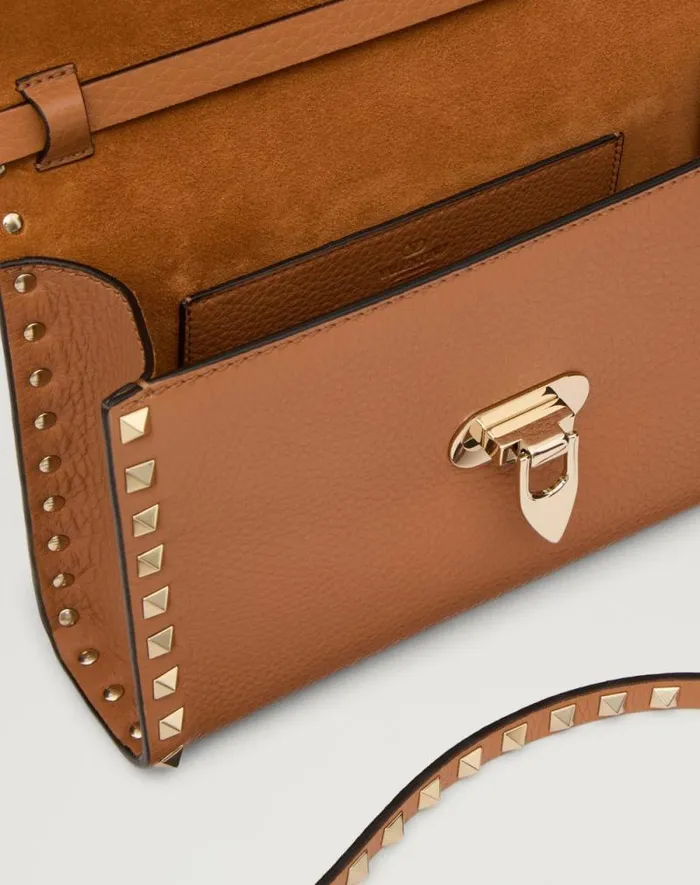 Valentino Shoulder Bags Woman Small Rockstud Grainy Calfskin Crossbody Bag For Woman In Poudre Poudre