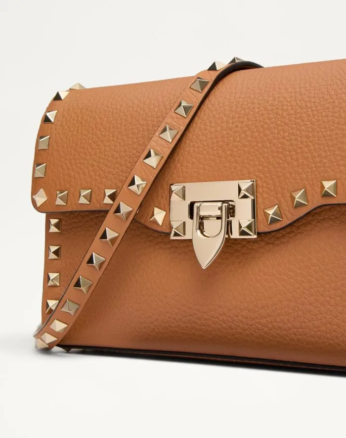 Valentino Shoulder Bags Woman Small Rockstud Grainy Calfskin Crossbody Bag For Woman In Poudre Poudre