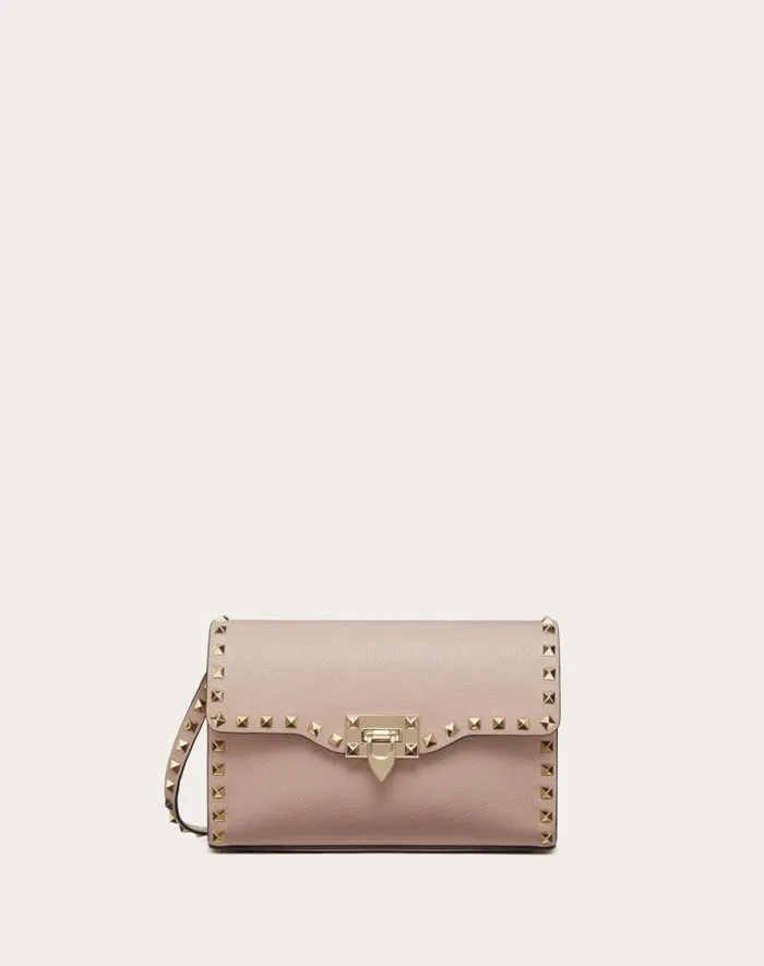 Valentino Shoulder Bags Woman Small Rockstud Grainy Calfskin Crossbody Bag For Woman In Poudre Poudre