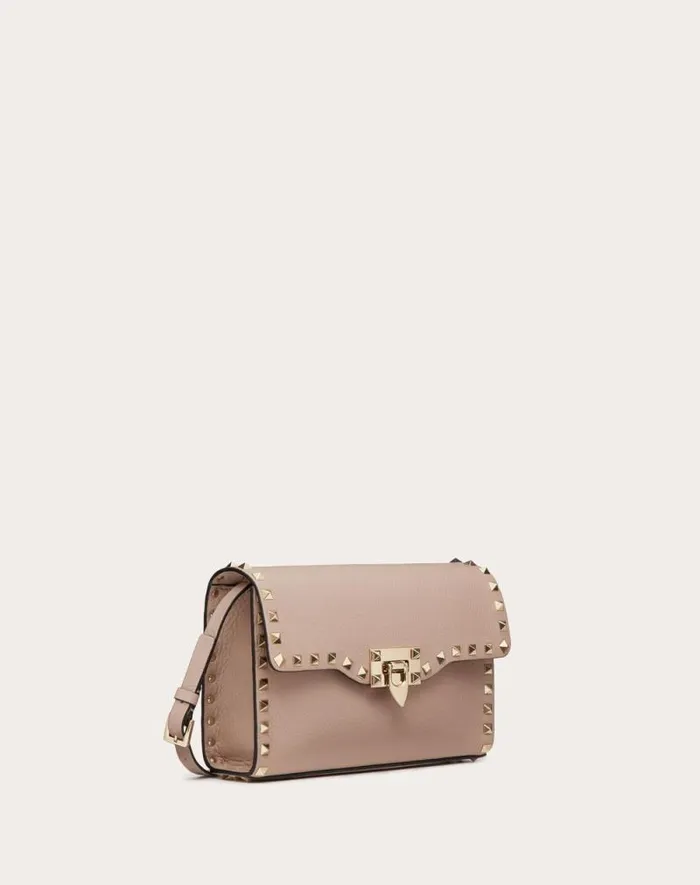 Valentino Shoulder Bags Woman Small Rockstud Grainy Calfskin Crossbody Bag For Woman In Poudre Poudre
