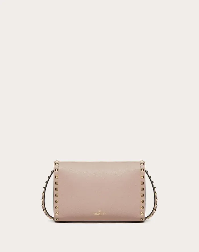 Valentino Shoulder Bags Woman Small Rockstud Grainy Calfskin Crossbody Bag For Woman In Poudre Poudre