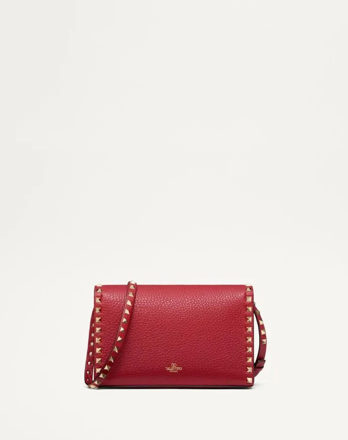 Valentino Shoulder Bags Woman Small Rockstud Grainy Calfskin Crossbody Bag For Woman In Poudre Poudre