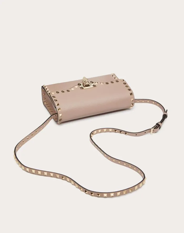 Valentino Shoulder Bags Woman Small Rockstud Grainy Calfskin Crossbody Bag For Woman In Poudre Poudre