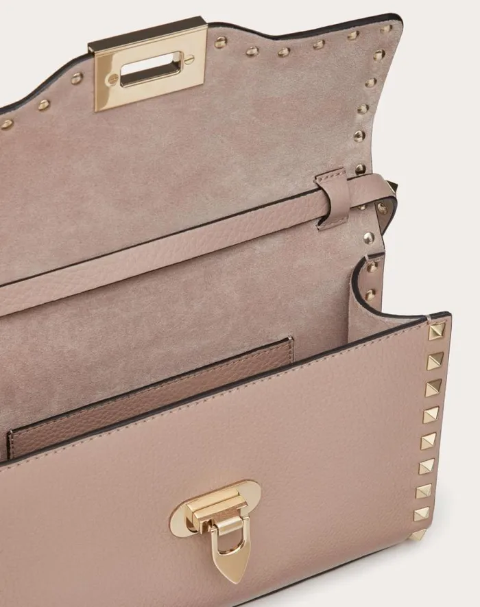 Valentino Shoulder Bags Woman Small Rockstud Grainy Calfskin Crossbody Bag For Woman In Poudre Poudre