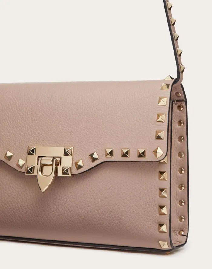 Valentino Shoulder Bags Woman Small Rockstud Grainy Calfskin Crossbody Bag For Woman In Poudre Poudre