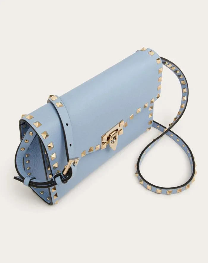 Valentino Shoulder Bags Woman Small Rockstud Grainy Calfskin Crossbody Bag For Woman In Poudre Poudre