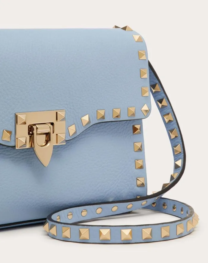 Valentino Shoulder Bags Woman Small Rockstud Grainy Calfskin Crossbody Bag For Woman In Poudre Poudre