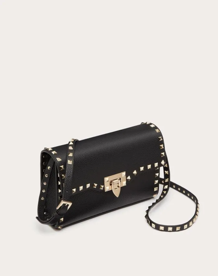 Valentino Shoulder Bags Woman Small Rockstud Grainy Calfskin Crossbody Bag For Woman In Poudre Poudre