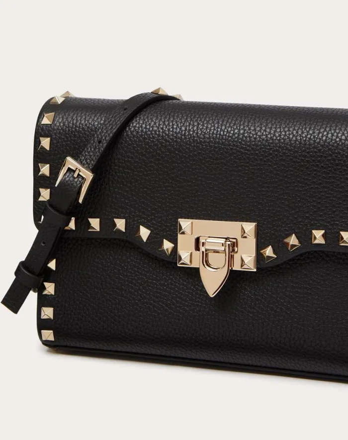 Valentino Shoulder Bags Woman Small Rockstud Grainy Calfskin Crossbody Bag For Woman In Poudre Poudre