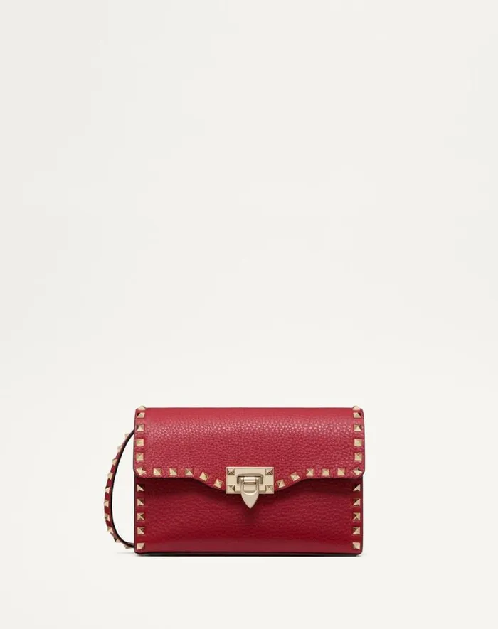 Valentino Shoulder Bags Woman Small Rockstud Grainy Calfskin Crossbody Bag For Woman In Poudre Poudre