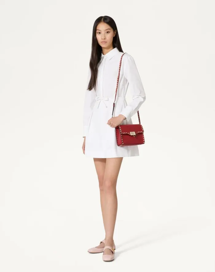 Valentino Shoulder Bags Woman Small Rockstud Grainy Calfskin Crossbody Bag For Woman In Poudre Poudre