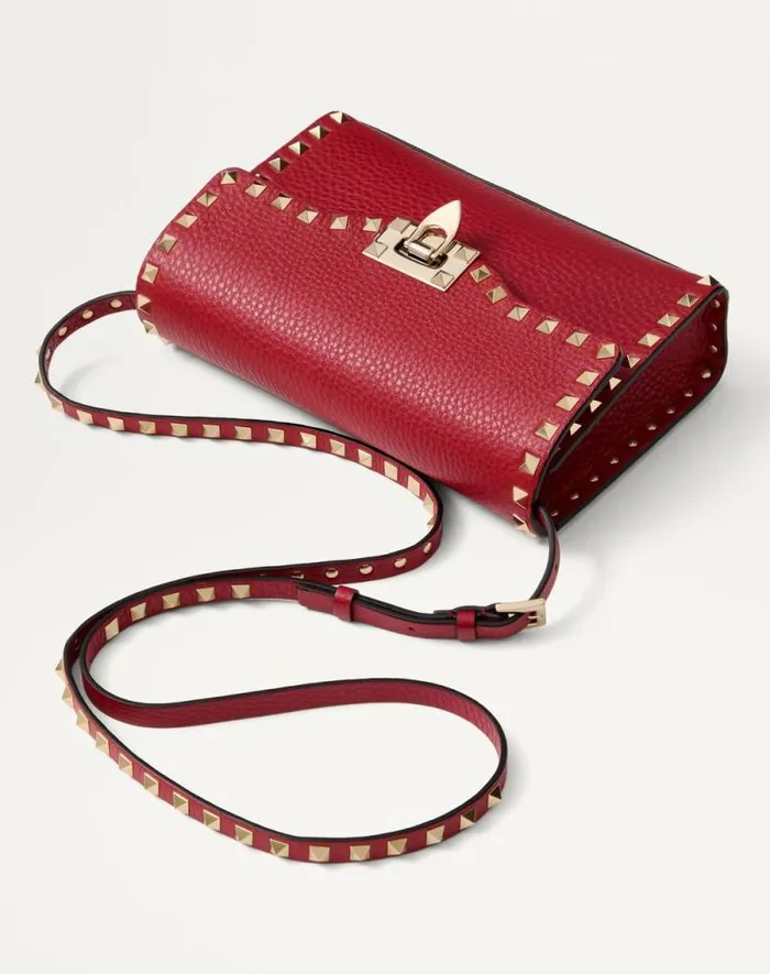 Valentino Shoulder Bags Woman Small Rockstud Grainy Calfskin Crossbody Bag For Woman In Poudre Poudre