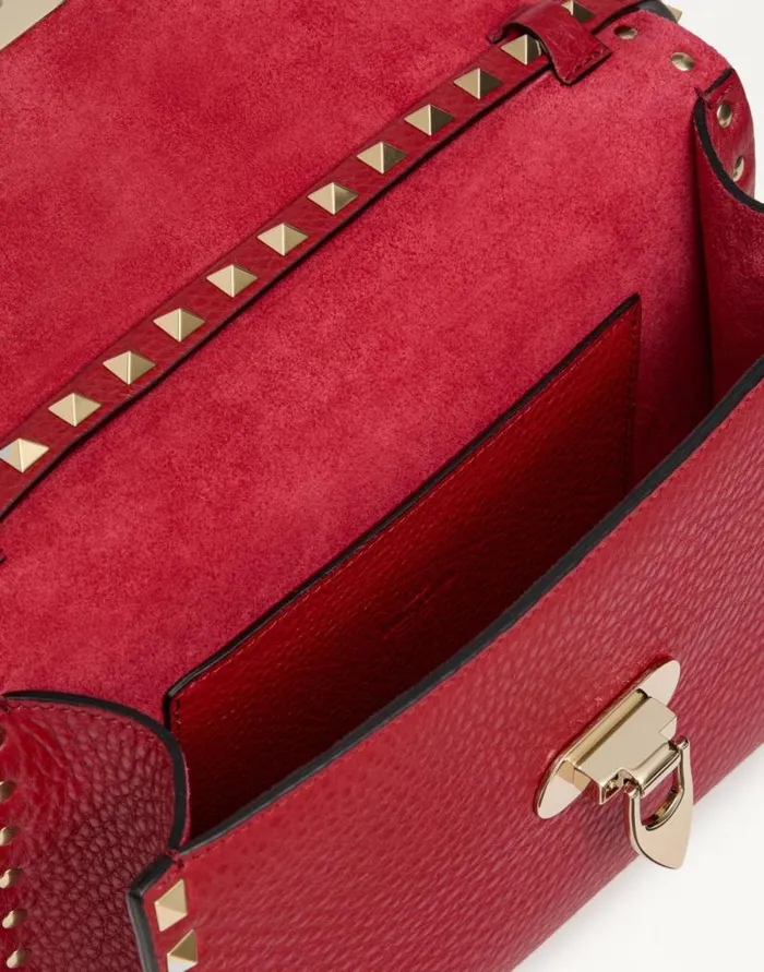 Valentino Shoulder Bags Woman Small Rockstud Grainy Calfskin Crossbody Bag For Woman In Poudre Poudre