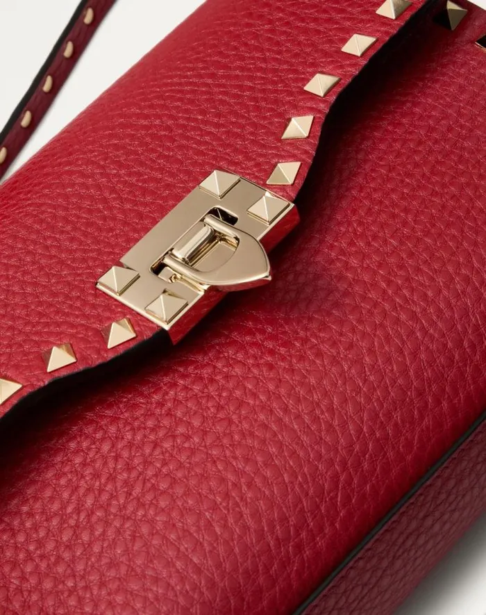 Valentino Shoulder Bags Woman Small Rockstud Grainy Calfskin Crossbody Bag For Woman In Poudre Poudre